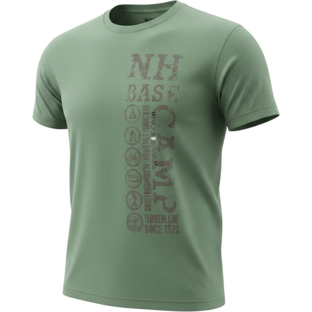 Timberland Crew Neck Cotton T-Shirt Men's Size 2XL Green NH Base Camp Logo NWT